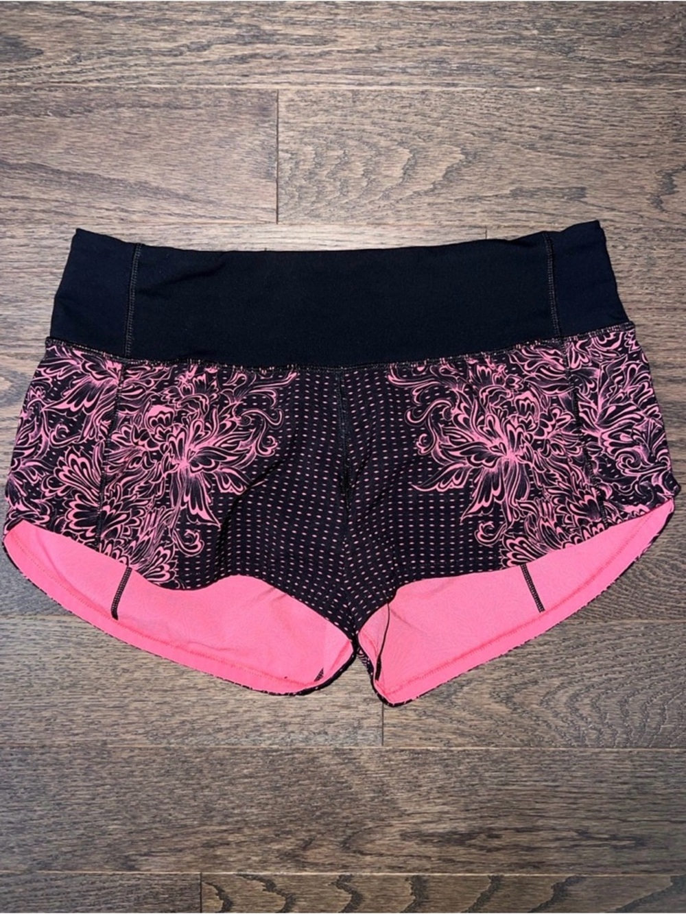 lululemon athletica Black and Pink Floral Print Speed Shorts